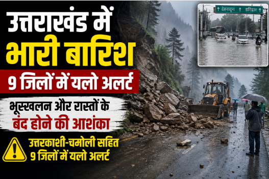 उत्तराखंड में बारिश का कहर जारी, उत्तरकाशी-चमोली समेत 9 जिलों में यलो अलर्ट; भूस्खलन और सड़कें बंद होने का खतरा