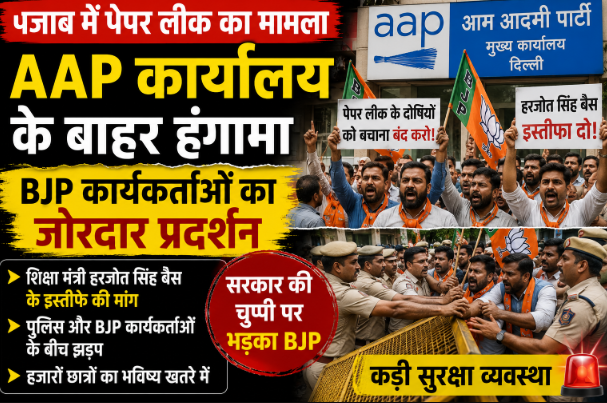 पंजाब पेपर लीक मामले पर सियासी घमासान, AAP कार्यालय के बाहर BJP का प्रदर्शन; पुलिस से हुई झड़प
