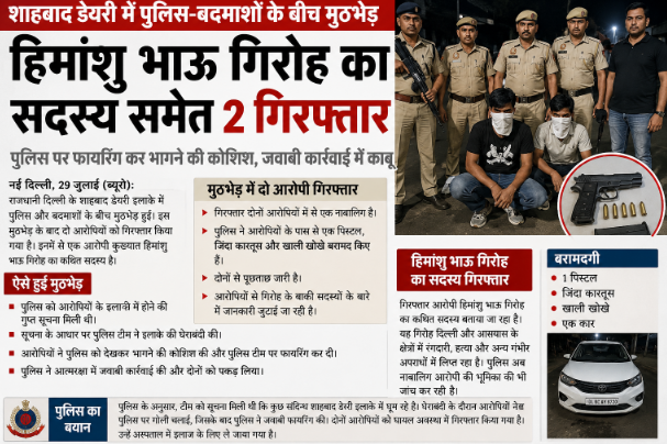 शाहबाद डेयरी में पुलिस और बदमाशों के बीच मुठभेड़, हिमांशु भाऊ गिरोह के कथित सदस्य समेत दो गिरफ्तार
