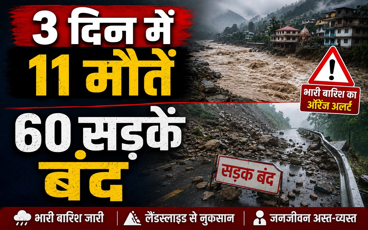 हिमाचल में बारिश बनी आफत: तीन दिन में 11 की मौत, 60 सड़कें बंद, 8 जुलाई तक भारी बारिश का अलर्ट