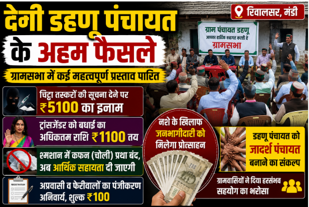 मंडी: डहणू पंचायत का बड़ा फैसला, चिट्टा तस्करों की सूचना देने पर ₹5100 का इनाम